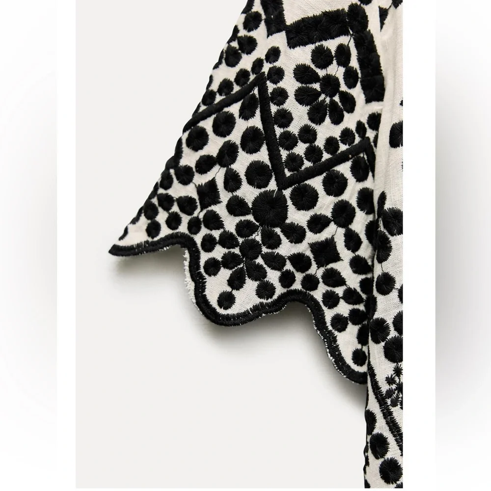 Zara contrast embroidered shirt. ZW collection - Picture 9 of 10